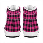 Pink And Black Buffalo Plaid Print High Top Leather Sneakers