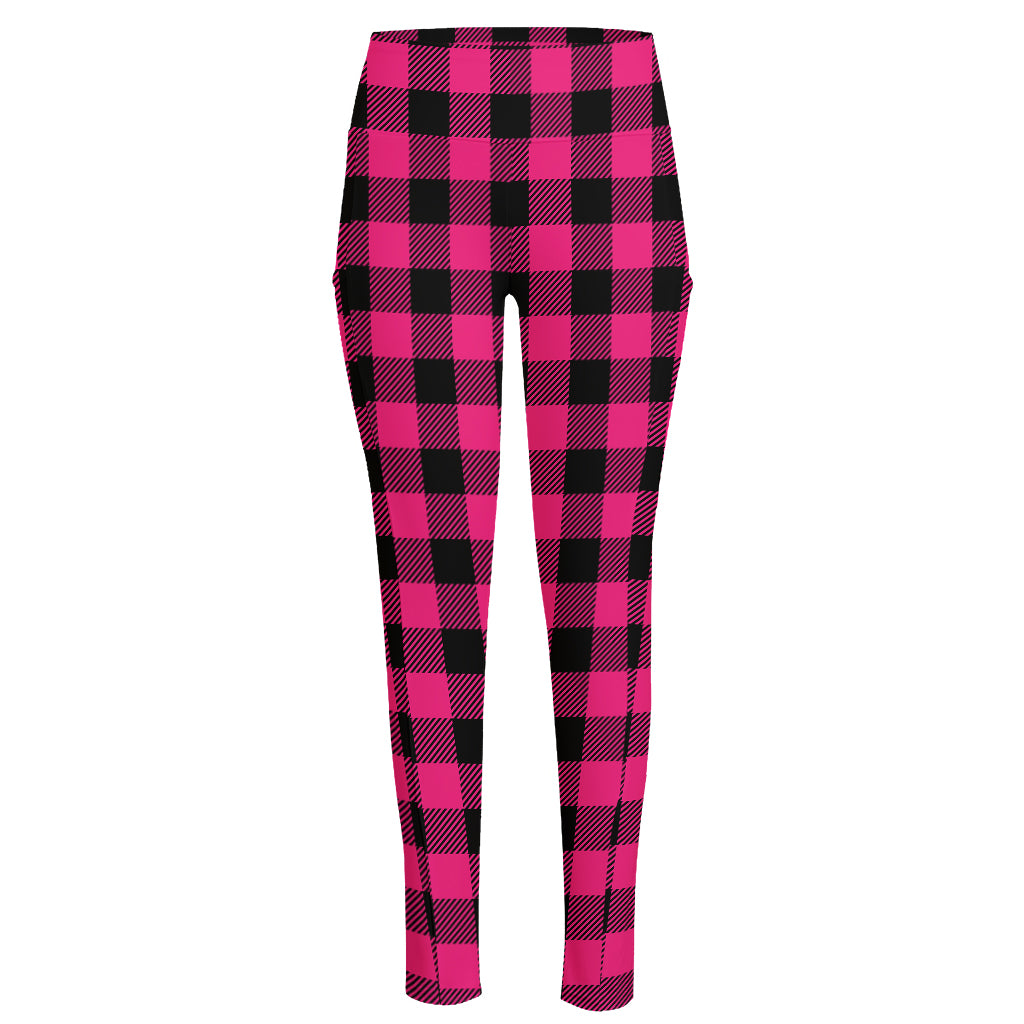 Pink And Black Buffalo Plaid Print High-Waisted Pocket Leggings