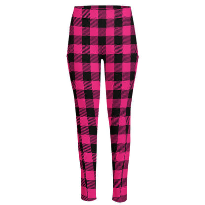 Pink And Black Buffalo Plaid Print High-Waisted Pocket Leggings