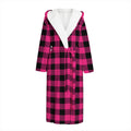 Pink And Black Buffalo Plaid Print Hooded Bathrobe
