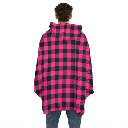 Pink And Black Buffalo Plaid Print Hoodie Blanket