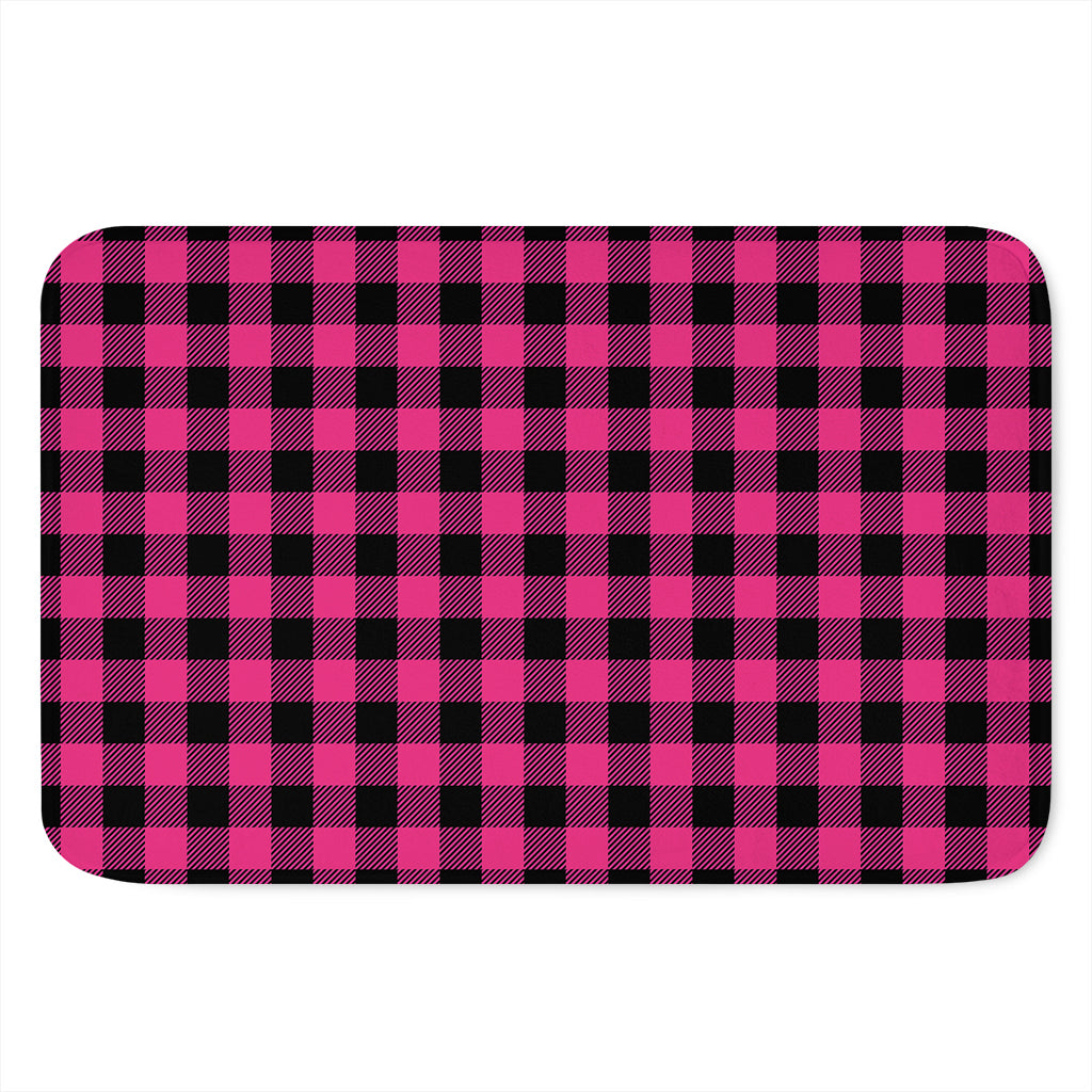 Pink And Black Buffalo Plaid Print Indoor Door Mat