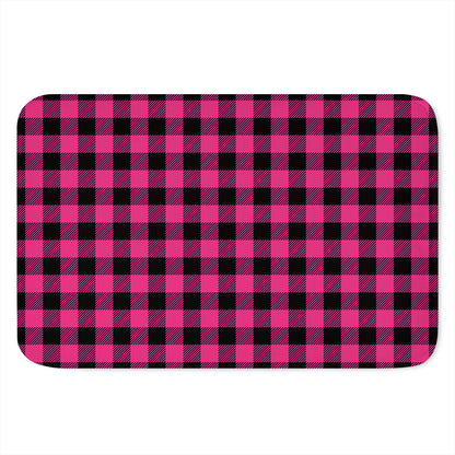 Pink And Black Buffalo Plaid Print Indoor Door Mat