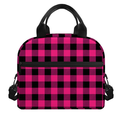 Pink And Black Buffalo Plaid Print Insulated Lunch Bag