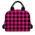 Pink And Black Buffalo Plaid Print Insulated Lunch Bag