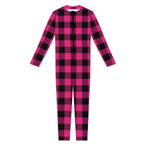 Pink And Black Buffalo Plaid Print Jumpsuit