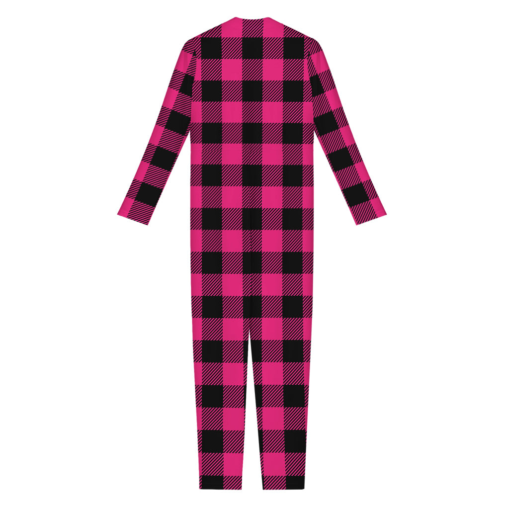 Pink And Black Buffalo Plaid Print Jumpsuit