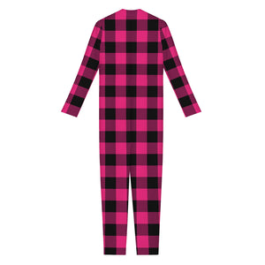 Pink And Black Buffalo Plaid Print Jumpsuit