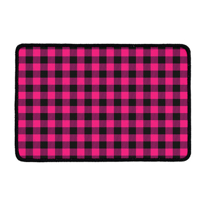Pink And Black Buffalo Plaid Print Kitchen Mat