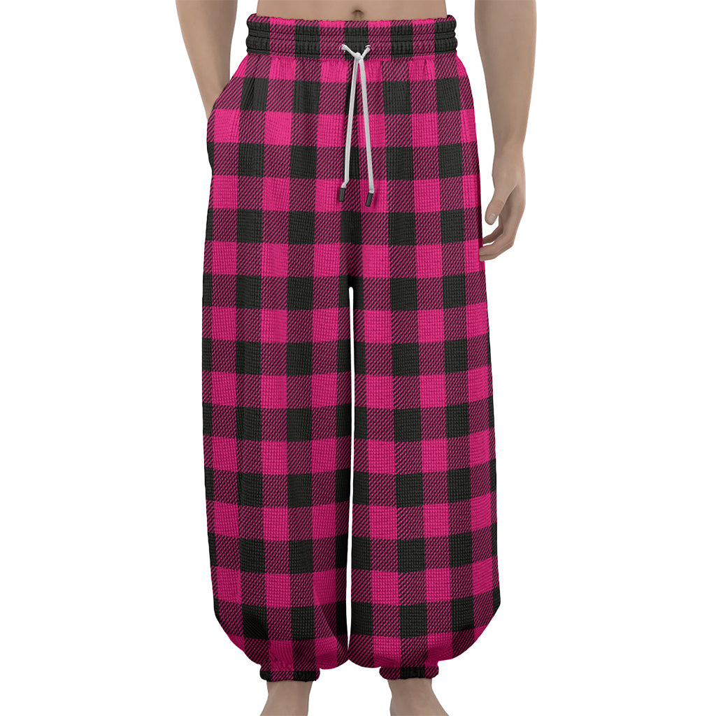 Pink And Black Buffalo Plaid Print Lantern Pants