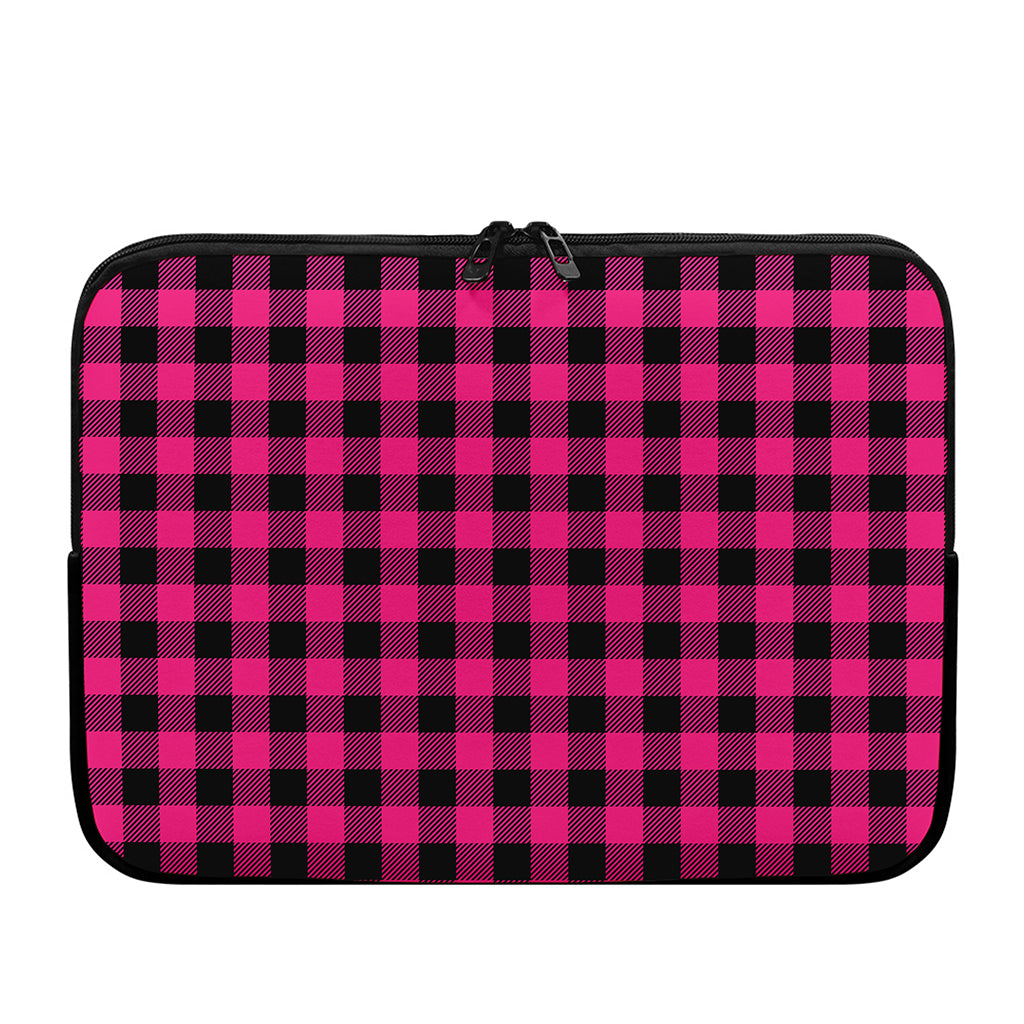 Pink And Black Buffalo Plaid Print Laptop Sleeve