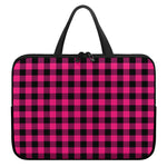 Pink And Black Buffalo Plaid Print Laptop Sleeve With Handle