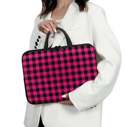 Pink And Black Buffalo Plaid Print Laptop Sleeve With Handle