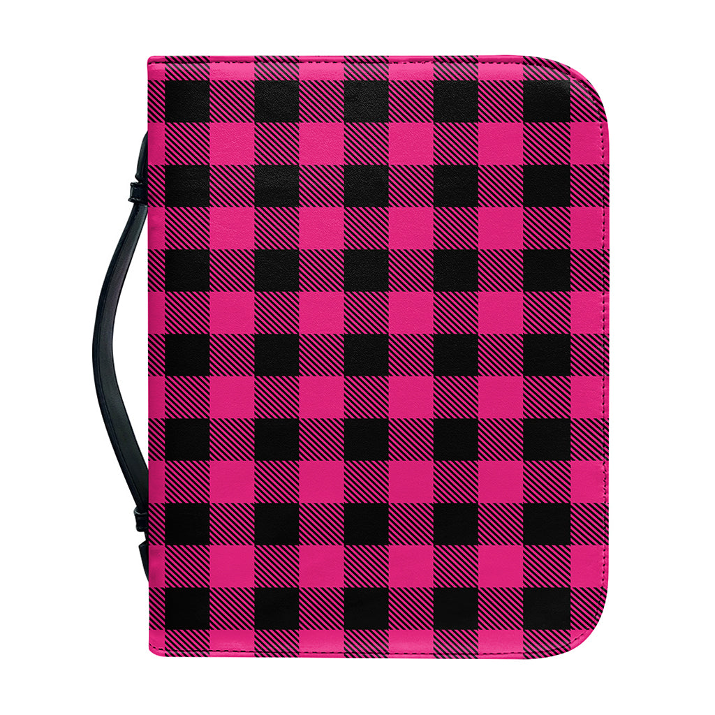 Pink And Black Buffalo Plaid Print Leather Bible Cover