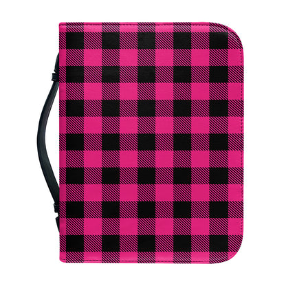 Pink And Black Buffalo Plaid Print Leather Bible Cover