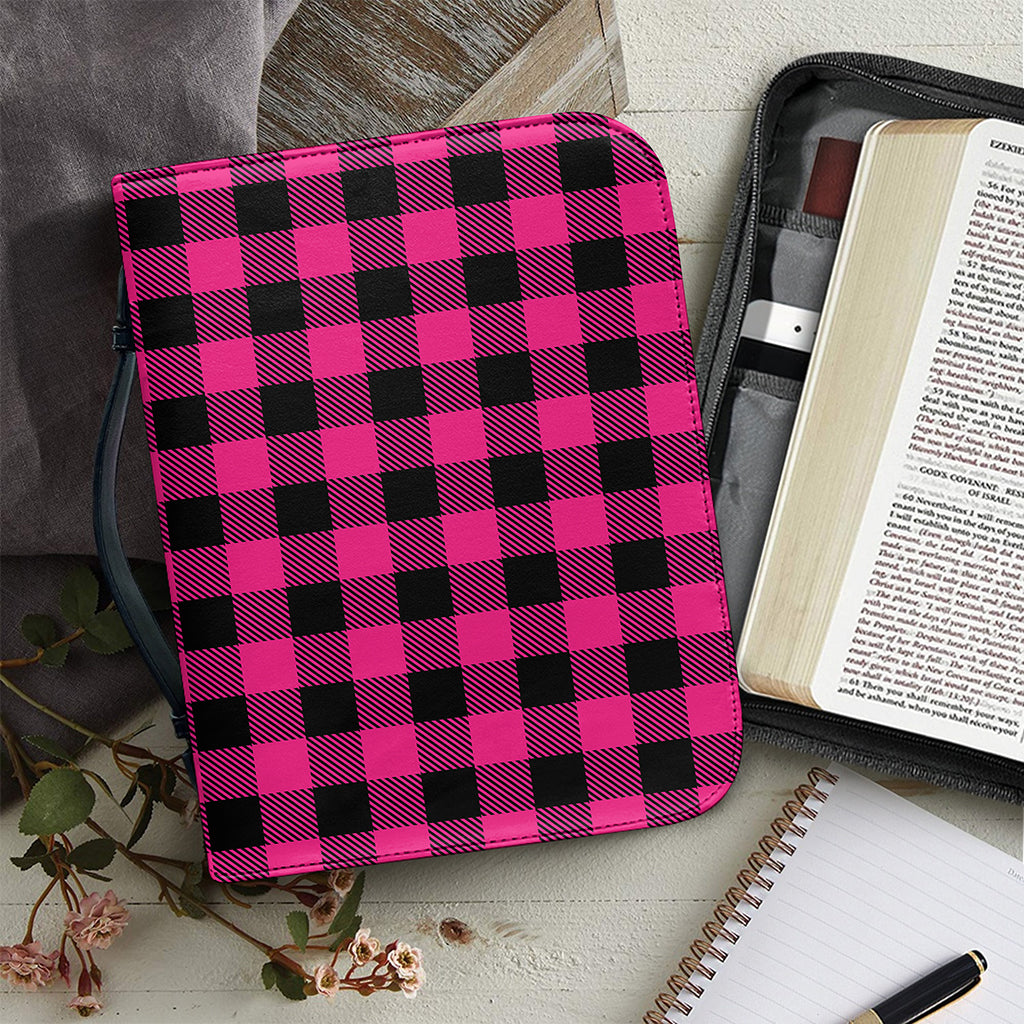 Pink And Black Buffalo Plaid Print Leather Bible Cover