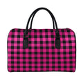 Pink And Black Buffalo Plaid Print Leather Duffel Bag