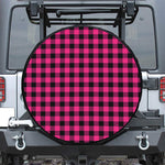 Pink And Black Buffalo Plaid Print Leather Spare Tire Cover