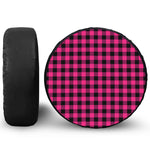 Pink And Black Buffalo Plaid Print Leather Spare Tire Cover