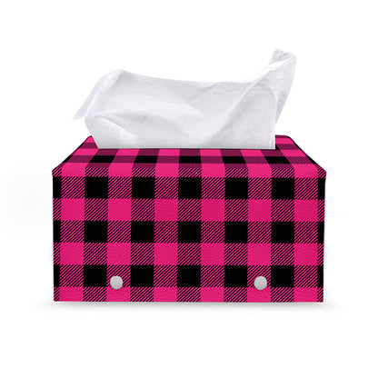 Pink And Black Buffalo Plaid Print Leather Tissue Box Cover