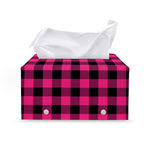 Pink And Black Buffalo Plaid Print Leather Tissue Box Cover