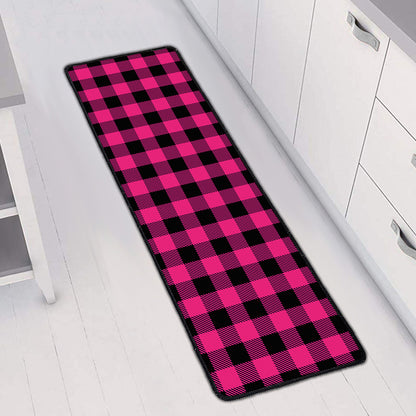 Pink And Black Buffalo Plaid Print Long Kitchen Mat