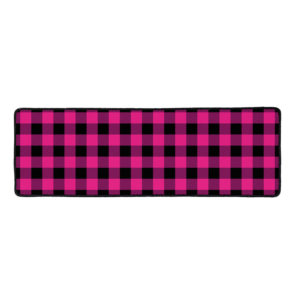 Pink And Black Buffalo Plaid Print Long Kitchen Mat