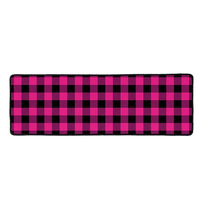 Pink And Black Buffalo Plaid Print Long Kitchen Mat