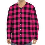 Pink And Black Buffalo Plaid Print Long Sleeve Baseball Jersey