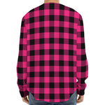 Pink And Black Buffalo Plaid Print Long Sleeve Baseball Jersey