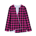 Pink And Black Buffalo Plaid Print Long Sleeve Short Coat