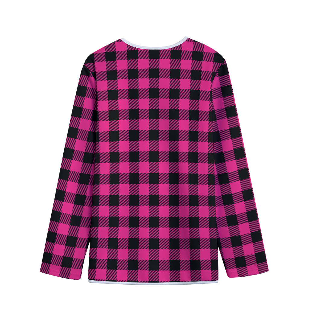 Pink And Black Buffalo Plaid Print Long Sleeve Short Coat