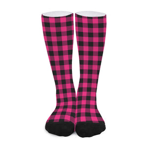 Pink And Black Buffalo Plaid Print Long Socks