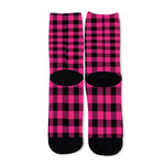 Pink And Black Buffalo Plaid Print Long Socks