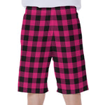 Pink And Black Buffalo Plaid Print Men's Beach Shorts