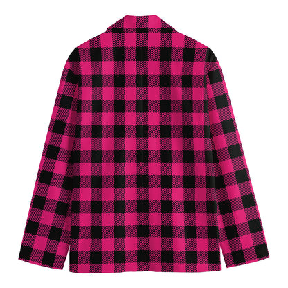 Pink And Black Buffalo Plaid Print Men's Blazer