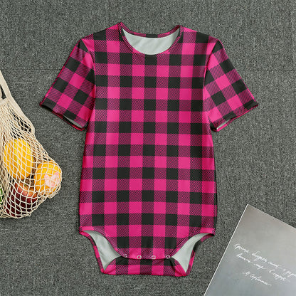 Pink And Black Buffalo Plaid Print Men's Bodysuit