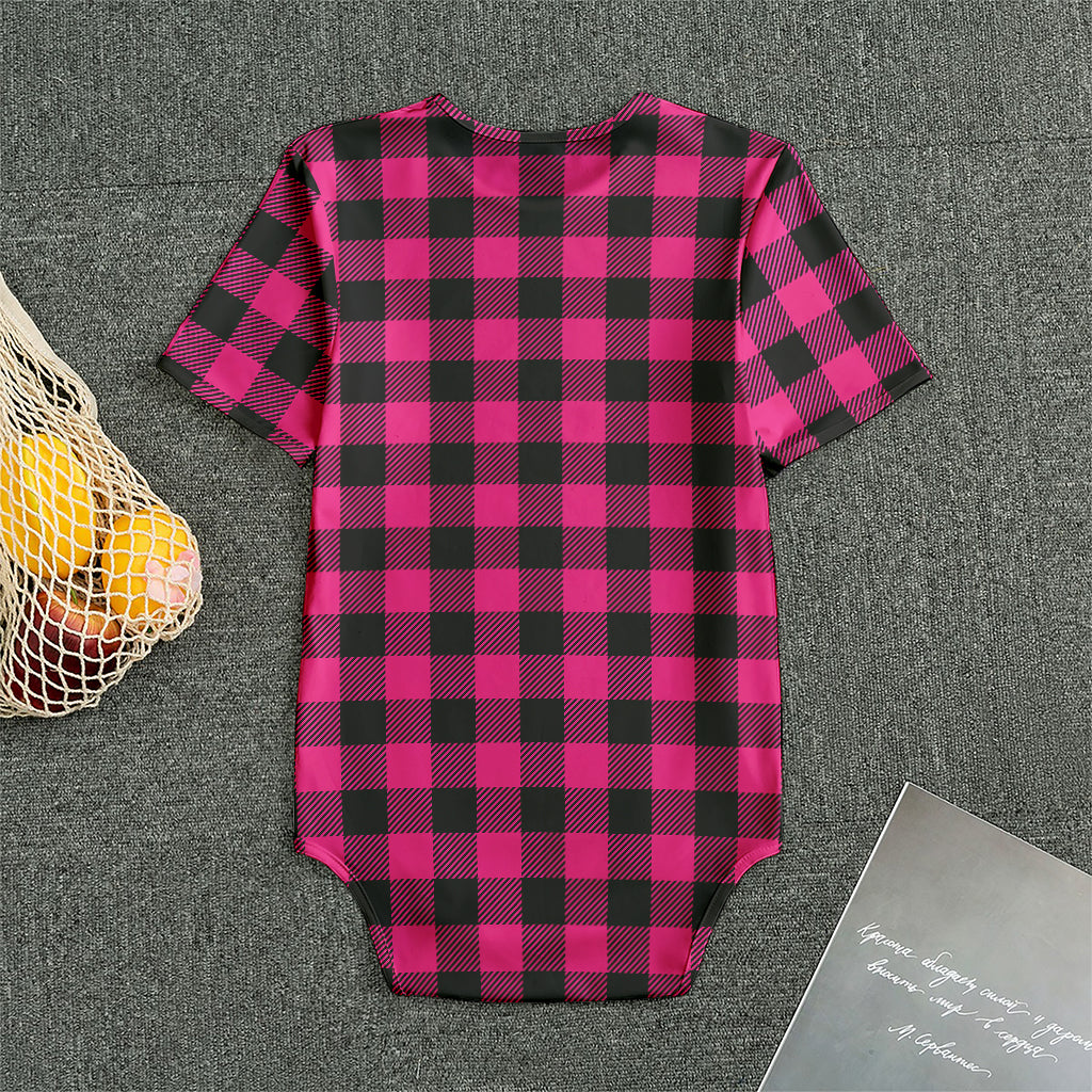 Pink And Black Buffalo Plaid Print Men's Bodysuit