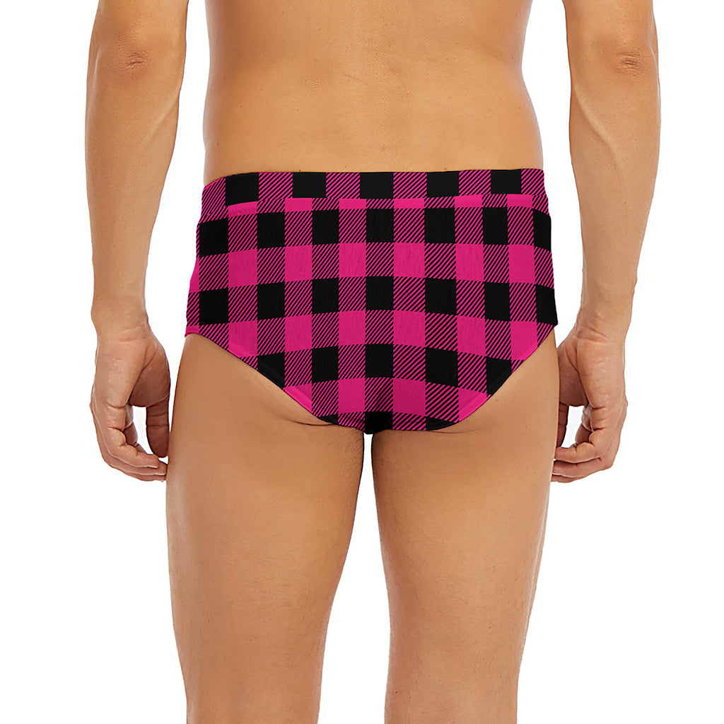 Pink And Black Buffalo Plaid Print Men's Briefs