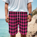 Pink And Black Buffalo Plaid Print Men's Cargo Shorts
