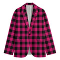 Pink And Black Buffalo Plaid Print Men's Cotton Blazer