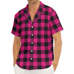Pink And Black Buffalo Plaid Print Men's Deep V-Neck Shirt