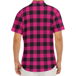 Pink And Black Buffalo Plaid Print Men's Deep V-Neck Shirt