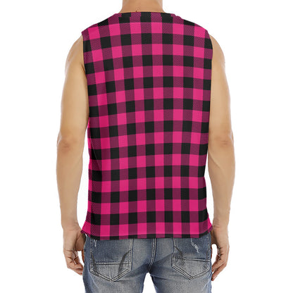 Pink And Black Buffalo Plaid Print Men's Fitness Tank Top