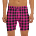 Pink And Black Buffalo Plaid Print Men's Long Boxer Briefs