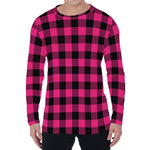 Pink And Black Buffalo Plaid Print Men's Long Sleeve T-Shirt