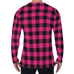 Pink And Black Buffalo Plaid Print Men's Long Sleeve T-Shirt