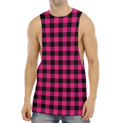 Pink And Black Buffalo Plaid Print Men's Muscle Tank Top