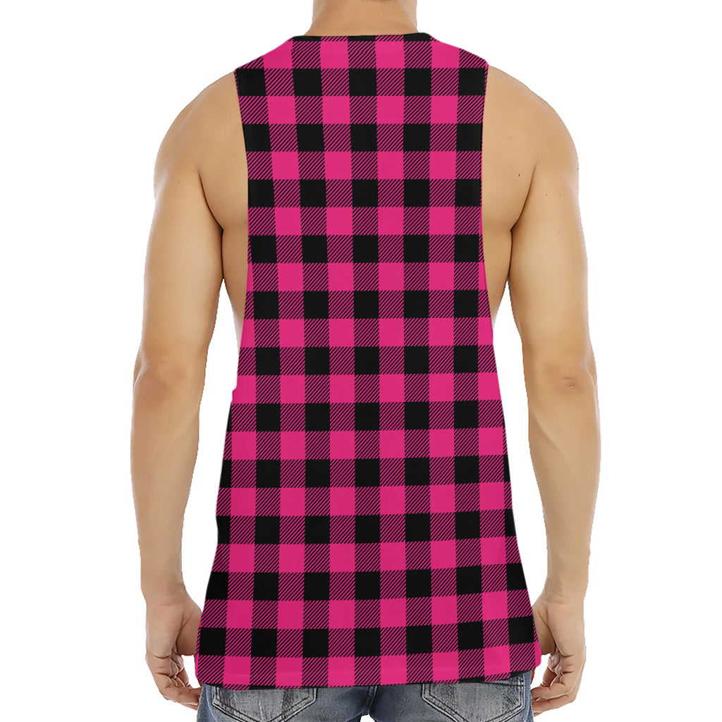 Pink And Black Buffalo Plaid Print Men's Muscle Tank Top