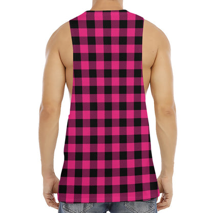 Pink And Black Buffalo Plaid Print Men's Muscle Tank Top